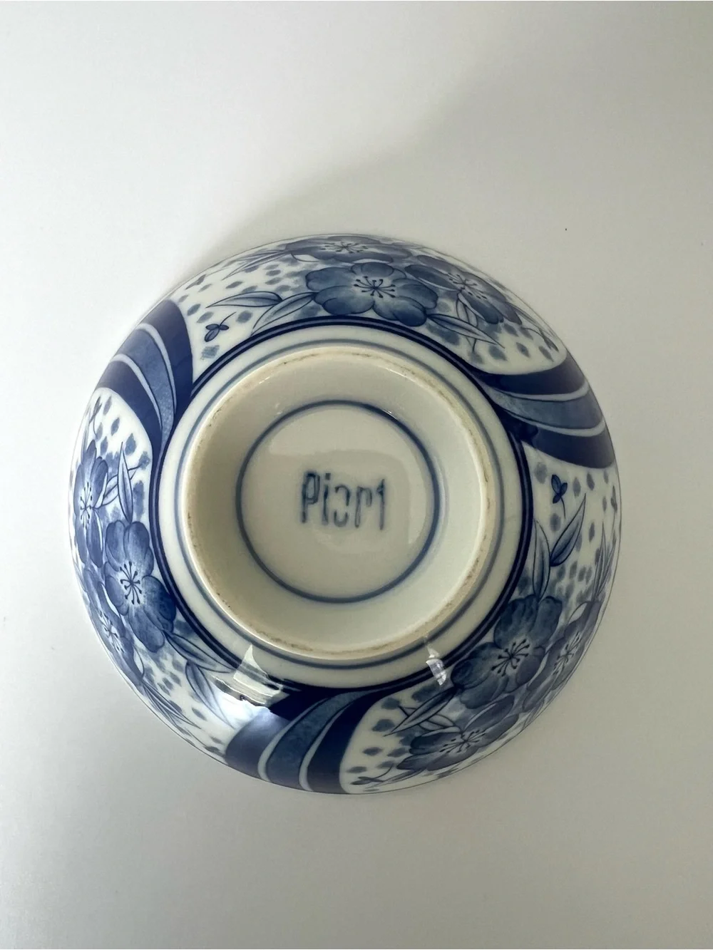 Vintage Pier 1 Blue & White Footed Porcelain Bowls for Rice / Soup, 2pc Set
